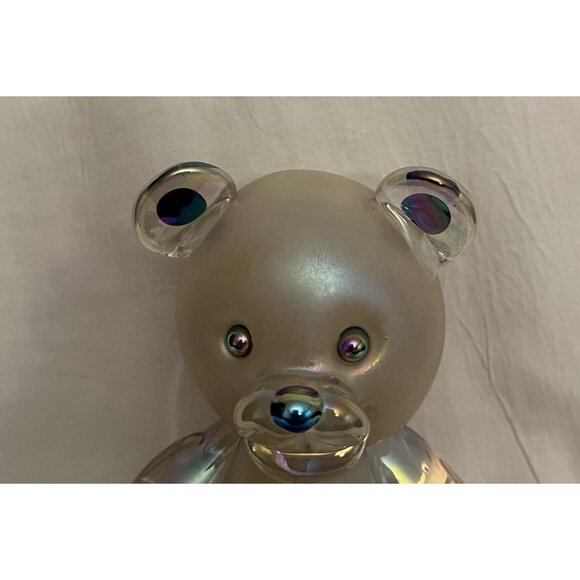 1996 Stuart Abelman Iridescent Pulled Feather Art Glass Frosted Body Teddy Bear - Picture 3 of 16